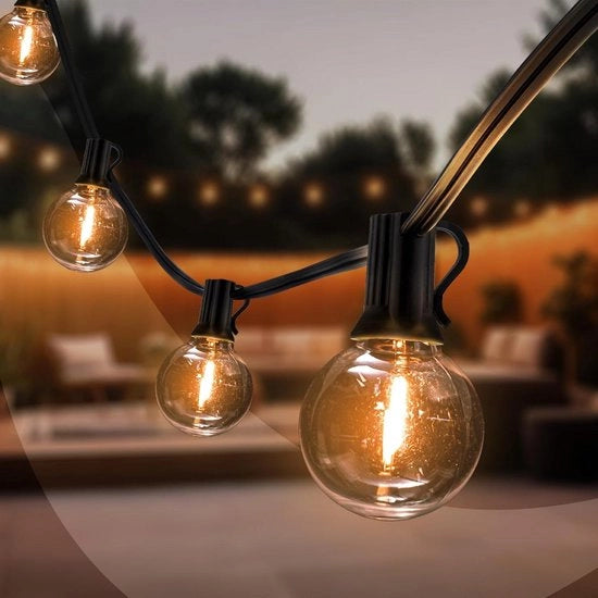 Cavo di illuminazione LED 85 m 10 x E12 LED lampade acqua resistenti IP44 3 W 2700 K per esterni.