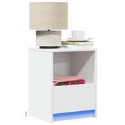 Comodini con Luci LED 2pz Bianchi in Legno Multistrato 852020