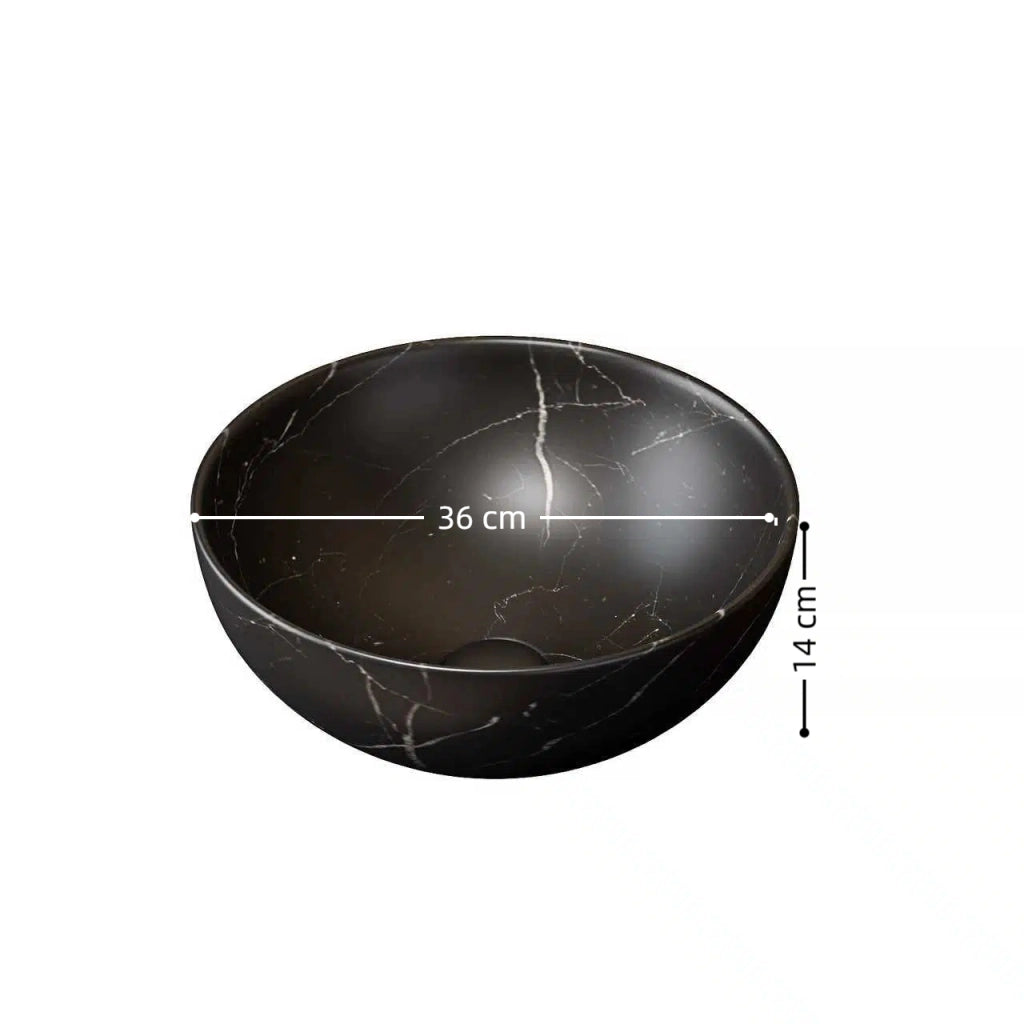 Lavabo da appoggio in ceramica nero opaco con superficie senza pori, facile da pulire