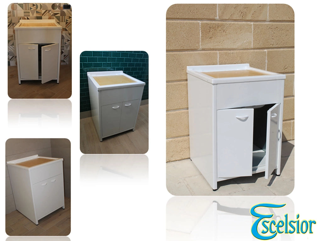 Mobile Lavatoio da Esterno in Polipropilene e Alluminio 50x50x83 cm Bianco