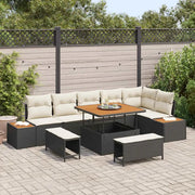 Set Divano da Giardino con cuscino 9 pcs Nero Poly Rattan