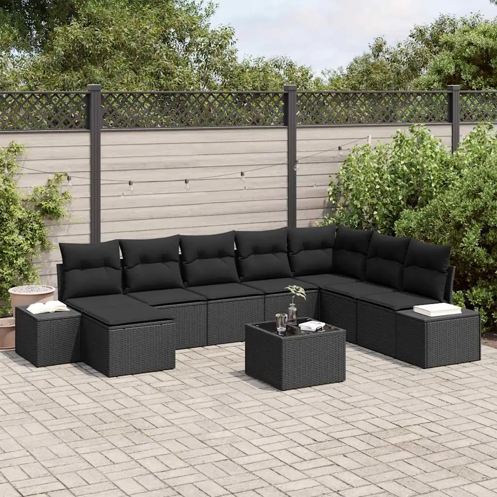 Set Divano da Giardino con cuscino 8 pcs Nero polyrattan
