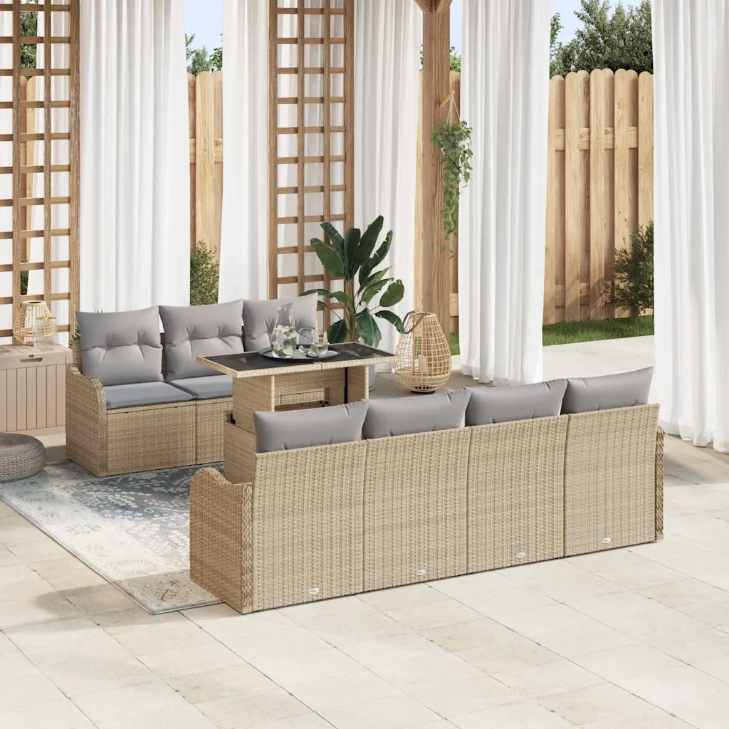 Set Divano da Giardino 8 pcs Beige Rattan in Polipropilene