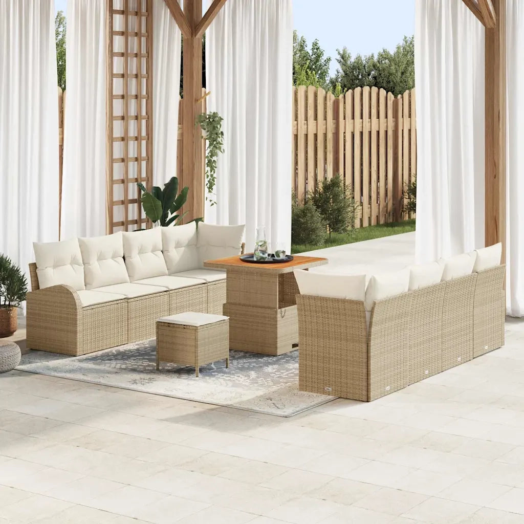 Set Divano da Giardino con cuscino 11 pcs Beige polyrattan