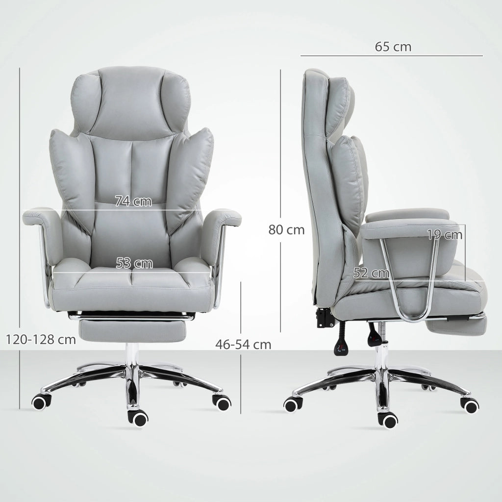 Sedia da ufficio ergonomica reclinabile con poggiapiedi e braccioli in schiuma grigio chiaro