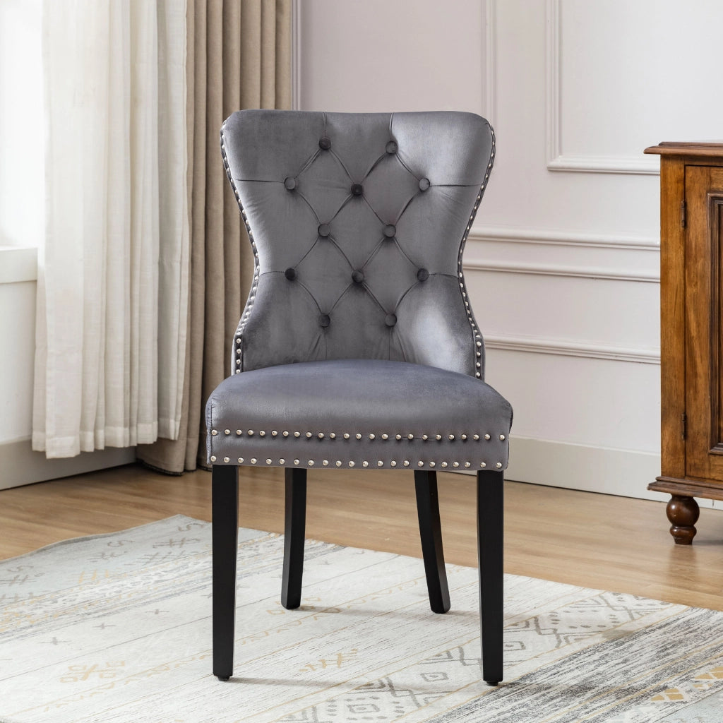 Sedie da Pranzo in Velluto con Gambe in Legno ¨C Xylo ¨C Grigio, Set 2 Pezzi
