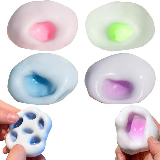 Giocattolo per ridurre lo stress - 4 pezzi - 6 cm - Giocattolo rilassante - morbido - Fidget Squishy - non aderente - per adulti e bambini - palline per massaggiare, premere e rilassarsi - rosa+viola+blu+verde