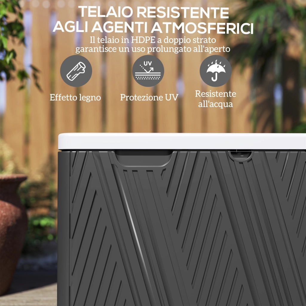 Panca Contenitore in HDPE con Maniglie e Leva a Gas ¨C zephmum ¨C 115x60x60 cm, Nero Grigio