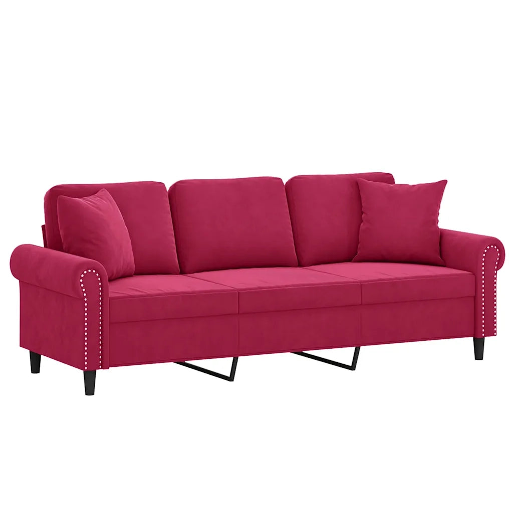 Divano a 3 Posti con Cuscini Rosso Vino 180 cm in Velluto 3200959