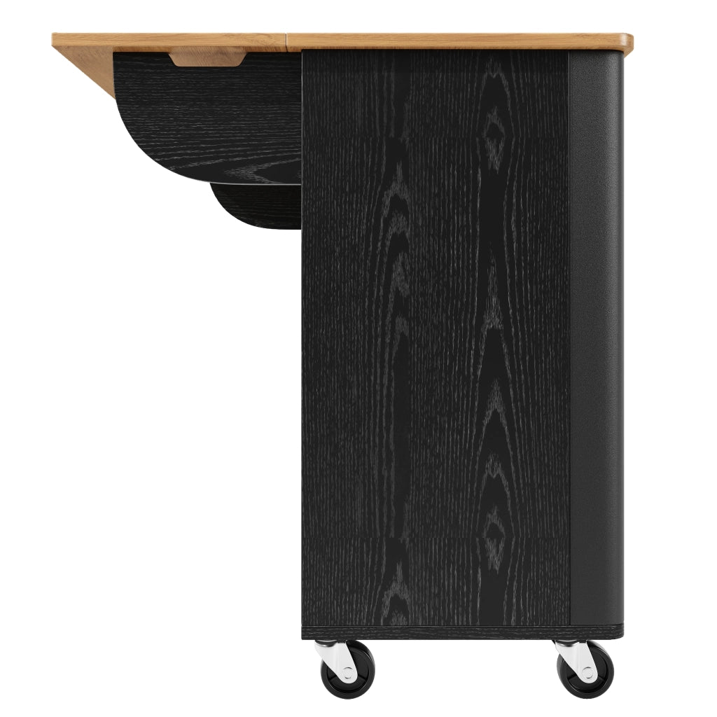 OKWISH Carrello da cucina con 3 ante, piano ribaltabile, ripiani regolabili, portaasciugamani e ruote, nero