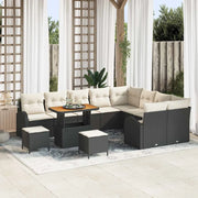 Set Divano da Giardino con cuscino 12 pcs Nero polyrattan