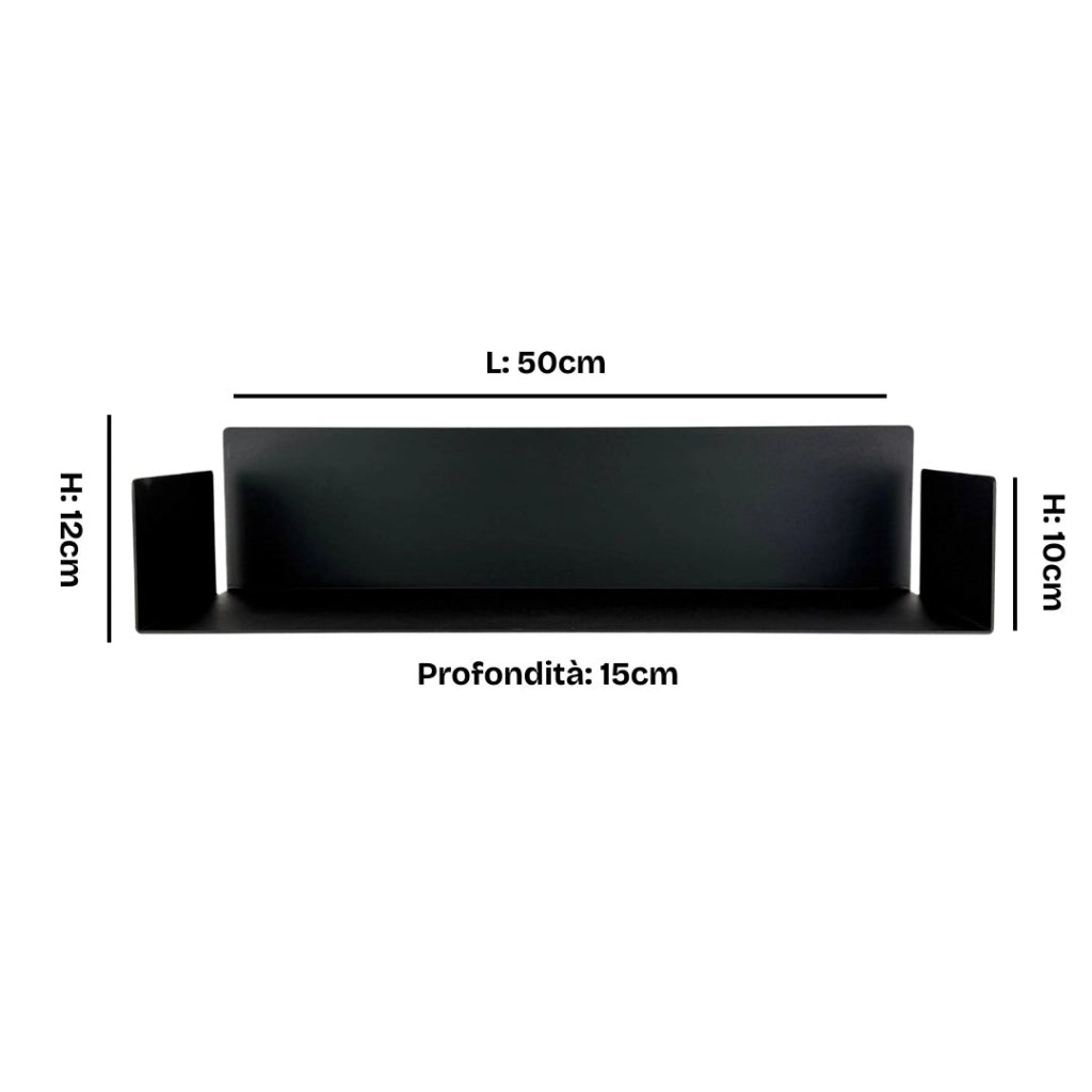 ZOI LINE180 Mensola 50 cm in Acciaio Verniciato 1,5 mm con Schiena 12 cm – Ripiano da Parete Moderno per Cucina, Bagno, Ingresso e Soggiorno Colore Mensole: Nero