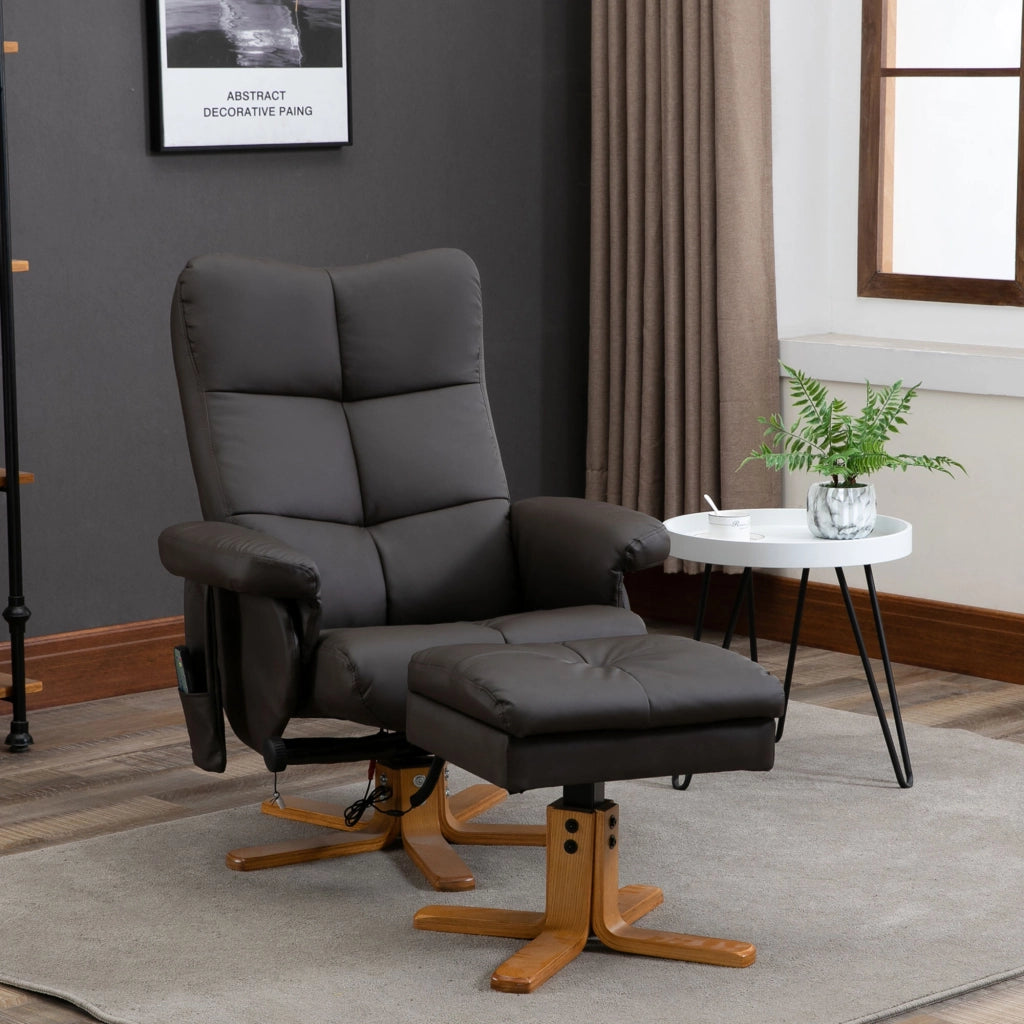 POLTRONA Massaggiante con Pouf, 145°, Similpelle Marrone