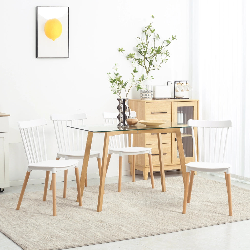 Set di 4 Sedie Scandinave con Schienale Alto ¨C Zephmum ¨C Polipropilene Gambe in Faggio 48x52.5x83 cm Bianco