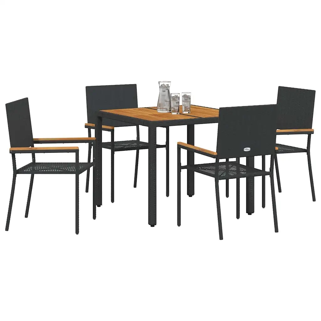 Set da Pranzo per Giardino 5 pcs Nero polyrattan