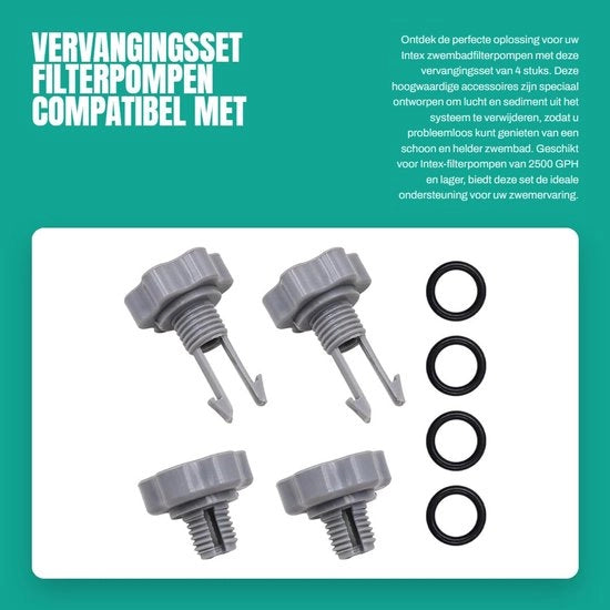 Set di sostituzione per pompe di filtraggio Intex - Accessori di ricambio - Valvole di scarico/Sedimenti - O-ring - Materiale ABS - 4 pezzi - Accessori per pompe di filtraggio