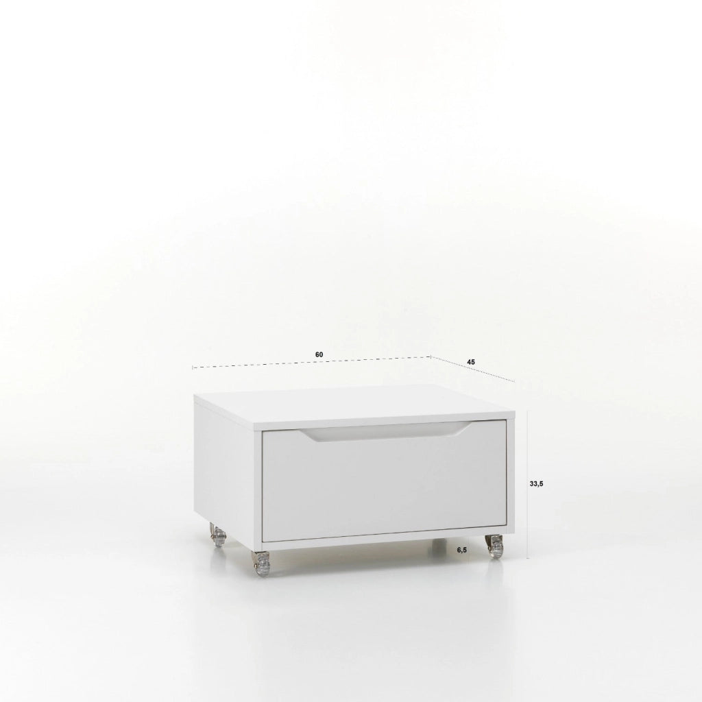 Cassettiera con Ruote 1 Cassetto 60x45x32 cm in Legno TFT Belsk Bianco e Cemento