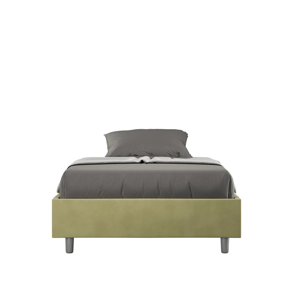 BS COM Letto una piazza e mezza con rete imbottito 120x210 microfibra tè verde