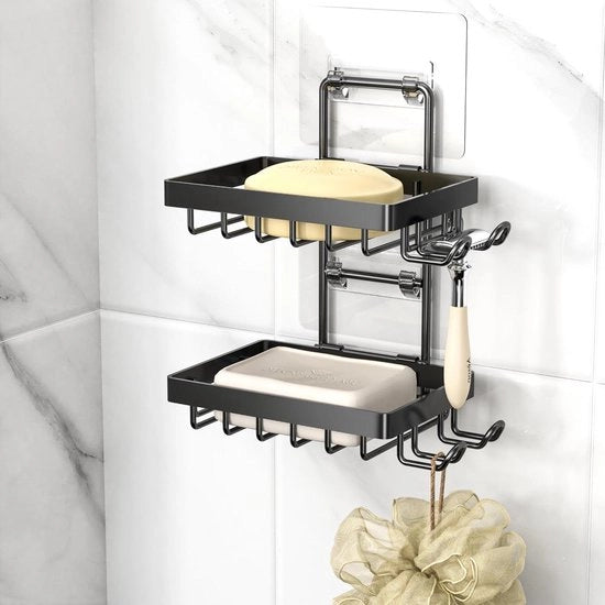304 alluminio inossidabile doppio dispenser di sapone per doccia da parete fissaggio senza forare con 4 ganci e appoggio schiuma