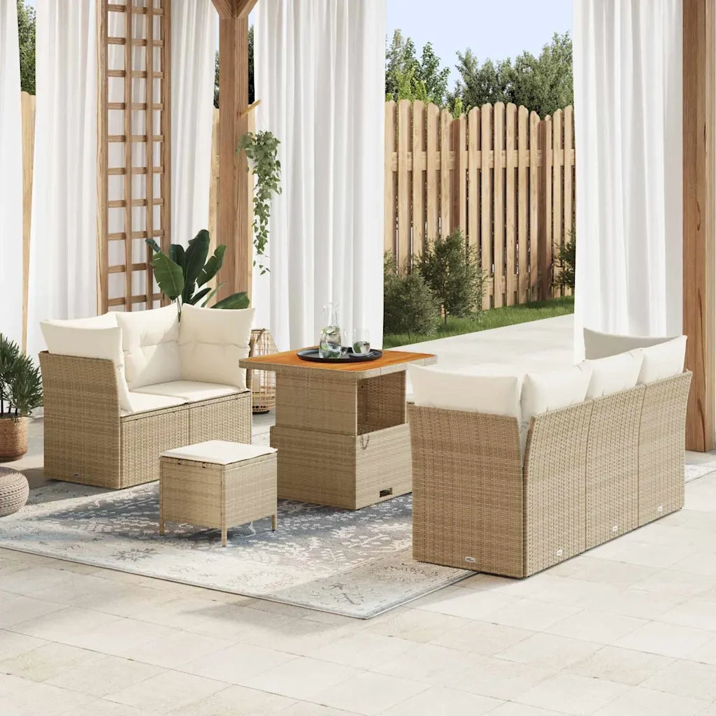 Set Divano da Giardino con cuscino 8 pcs beige e panna