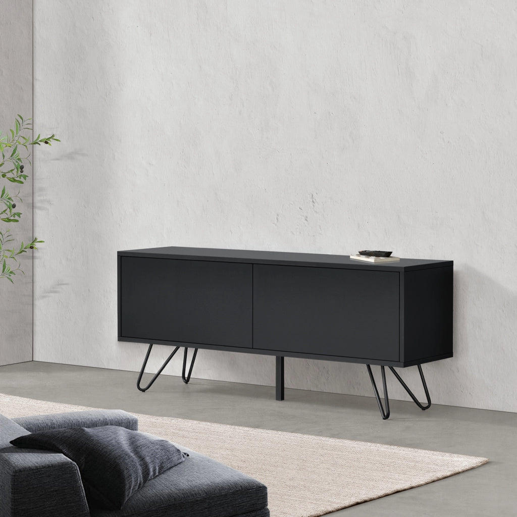 Comò con 2 Ante - Apertura Push-to-Open, Gambe in Metallo - Mobiletto Multiuso per Camera/Ufficio (AxLaxP) 46,5 x 110 x 30 cm - Mobile Porta TV con Supporto fino a 20 kg - Nero