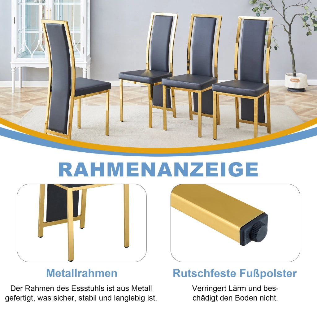 SEDIA da pranzo Set da 4 pezzi 109 cm Nero/Oro in PU e metallo