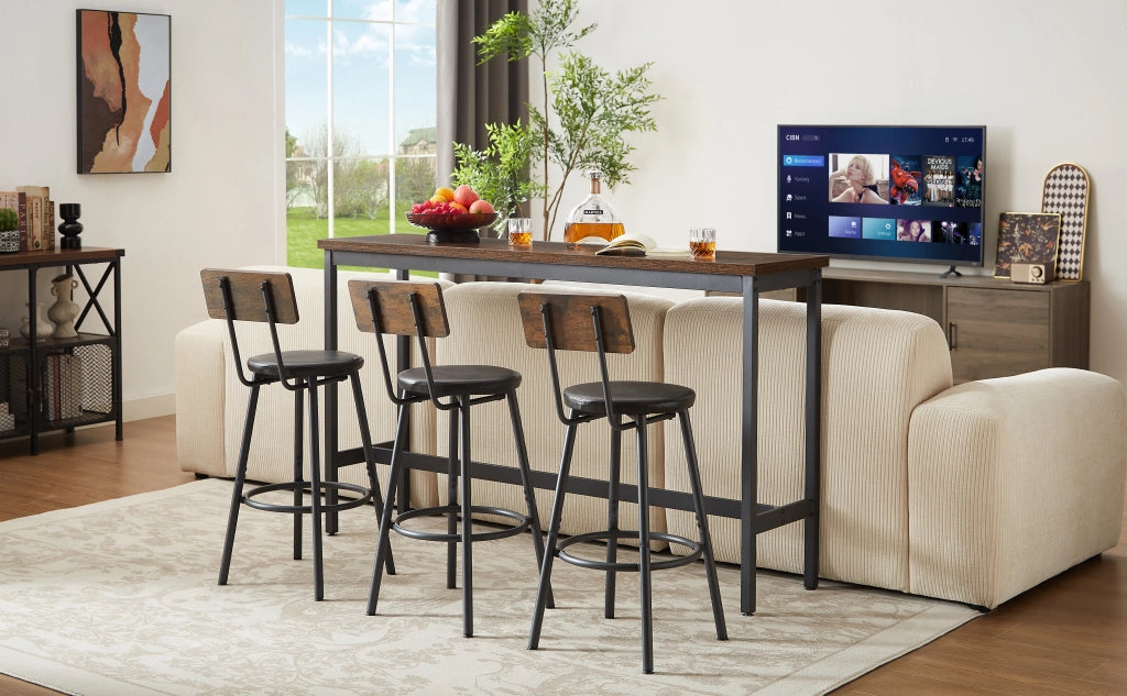 TAVOLO BAR 160x40 cm con 3 sgabelli, marrone rustico e nero