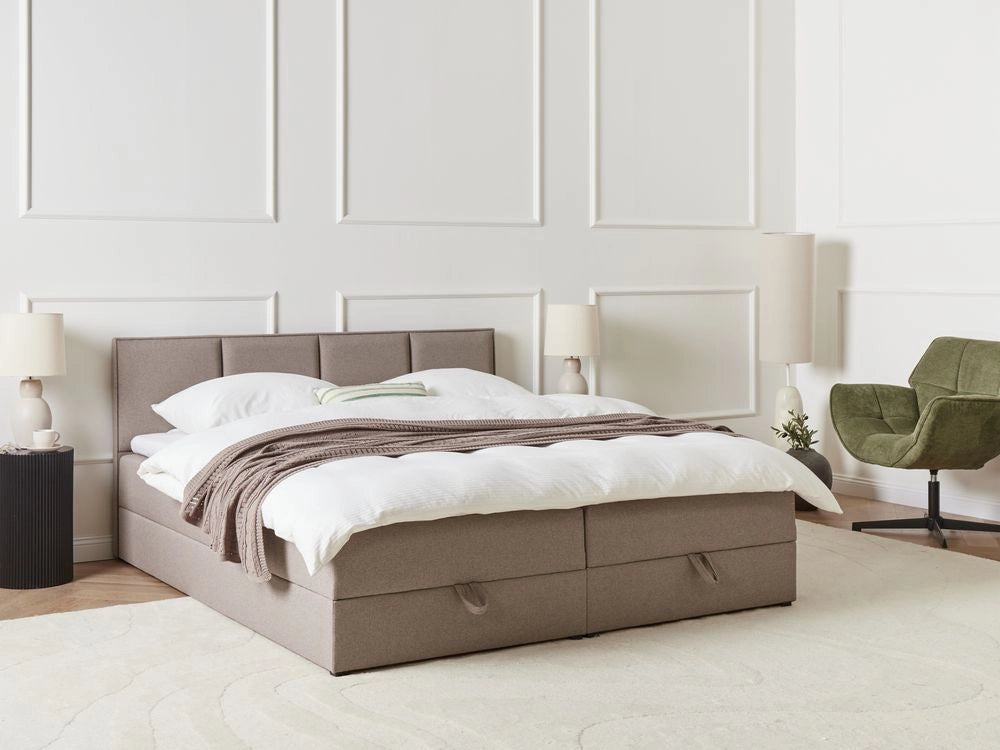 Letto matrimoniale Imbottito Tessuto tortora 160 x 200 cm Con Testiera Trapuntata