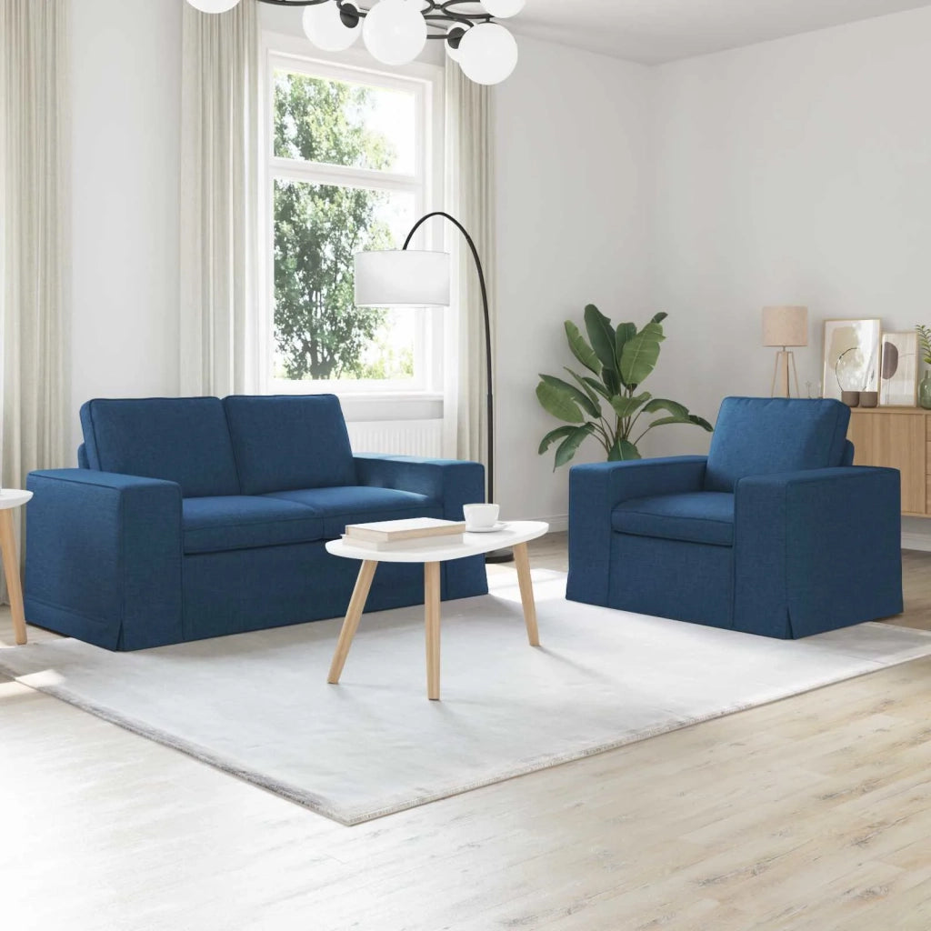 Divano 2 pcs Blu 182 x 80 x 82 cm Tessuto