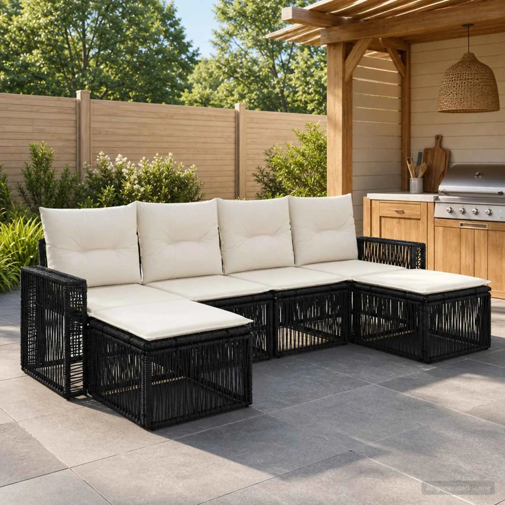 Set Divano da Giardino 6 pz Nero e Bianco Crema polyrattan 3435202
