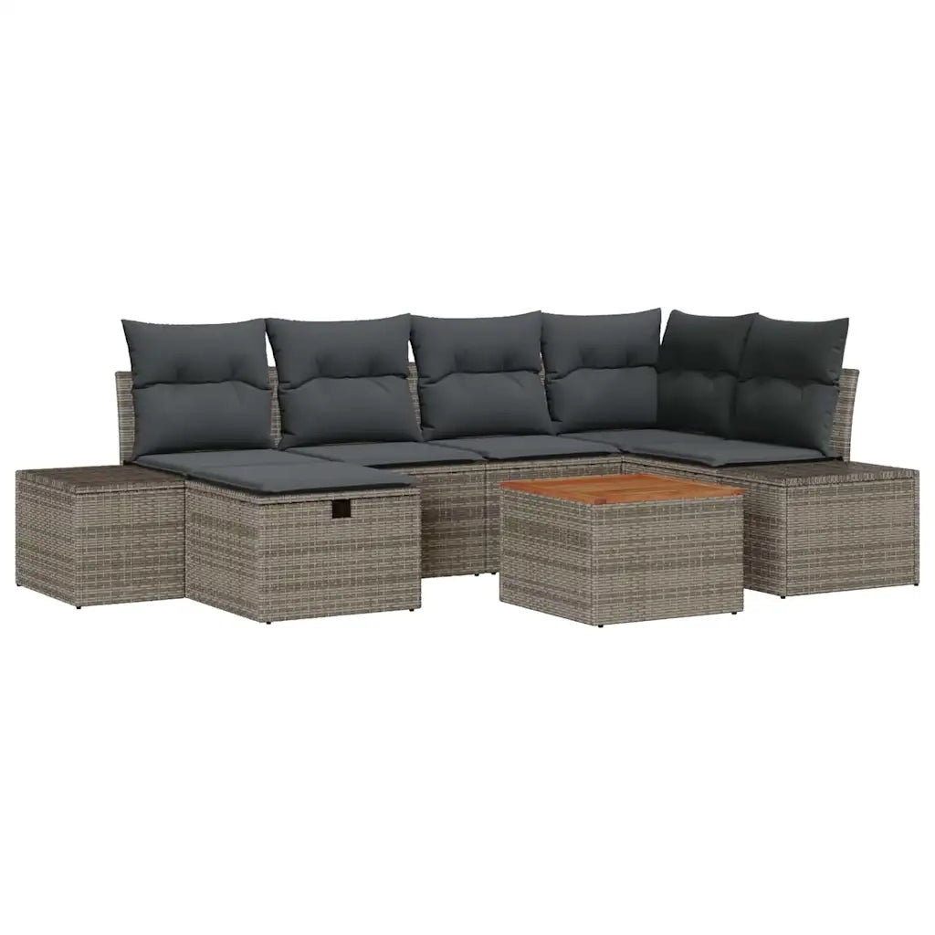 Set Divano da Giardino con cuscino 7 pcs Grigio Poly Rattan