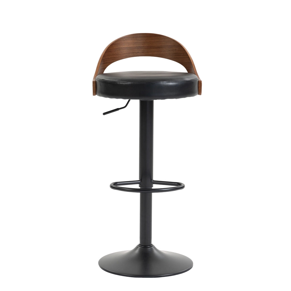 Set di 2 sgabelli da bar girevoli 360° con schienale, altezza regolabile, seduta in PU nero, struttura in metallo