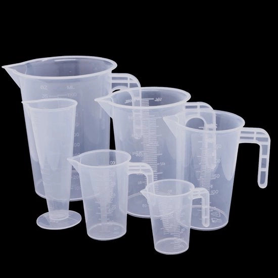 Set di misurazione 6 pezzi - 50ml/100ml/250ml/500ml/1000ml - Transparente - Riciclabile - Materiale PP di alta qualità - Campo di temperatura - Sicuro all'uso - Bicchiere di misura