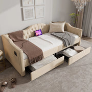 Letto Imbottito Contenitore con USB e 2 Cassetti ¨C MINIMAL ¨C Velluto Beige 90x200