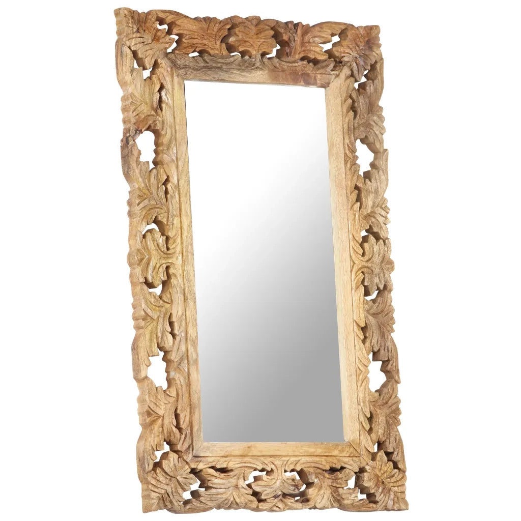Specchio Intagliato a Mano 80x50 cm in Legno Massello di Mango 321639