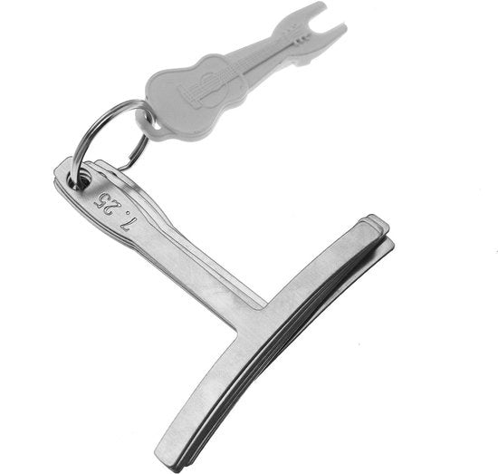 Set di misurazione a raggio per chitarra e basso, kit di attrezzi per liutista, 9 pezzi, in acciaio inossidabile, leggero, con forma di chitarra e accessori per chitarra e basso.