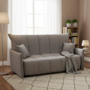 Divano Letto Ariska, Divano a 2 posti, Made in Italy, Sofà\  Soggiorno con apertura a carrello con apertura a carrello, in tessuto imbottito, con cuscini inclusi, cm 125x90h85, colore Grigio