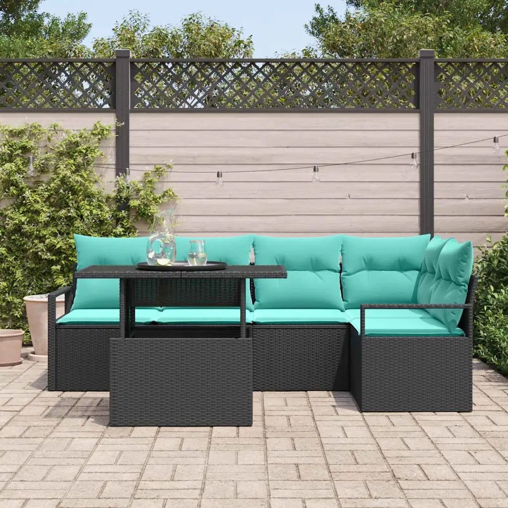 Set Divano da Giardino con cuscino 6 pcs Nero e Blu polyrattan 3348832