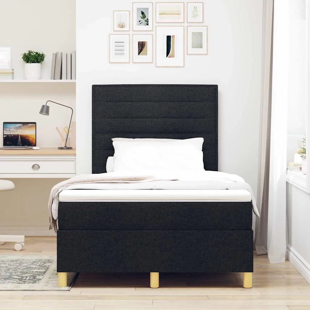 Letto a Sorgente LED con materasso Nero 120 x 190 cm Tessuto