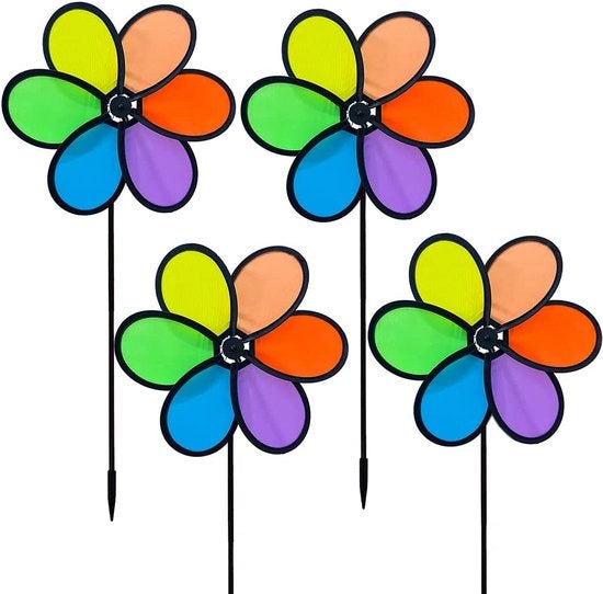 Set di 4 Spinner di Vento Pinwheel per Giardino 24cm con Colori dell'Arcobaleno per Posto di Giardino, Patio, Terrazzo e Balcone