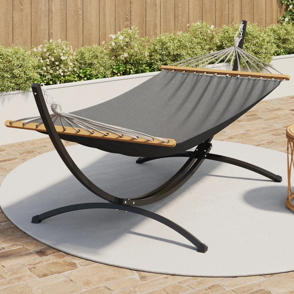 IDMarket - Amaca XL con supporto in metallo nero e telo grigio antracite