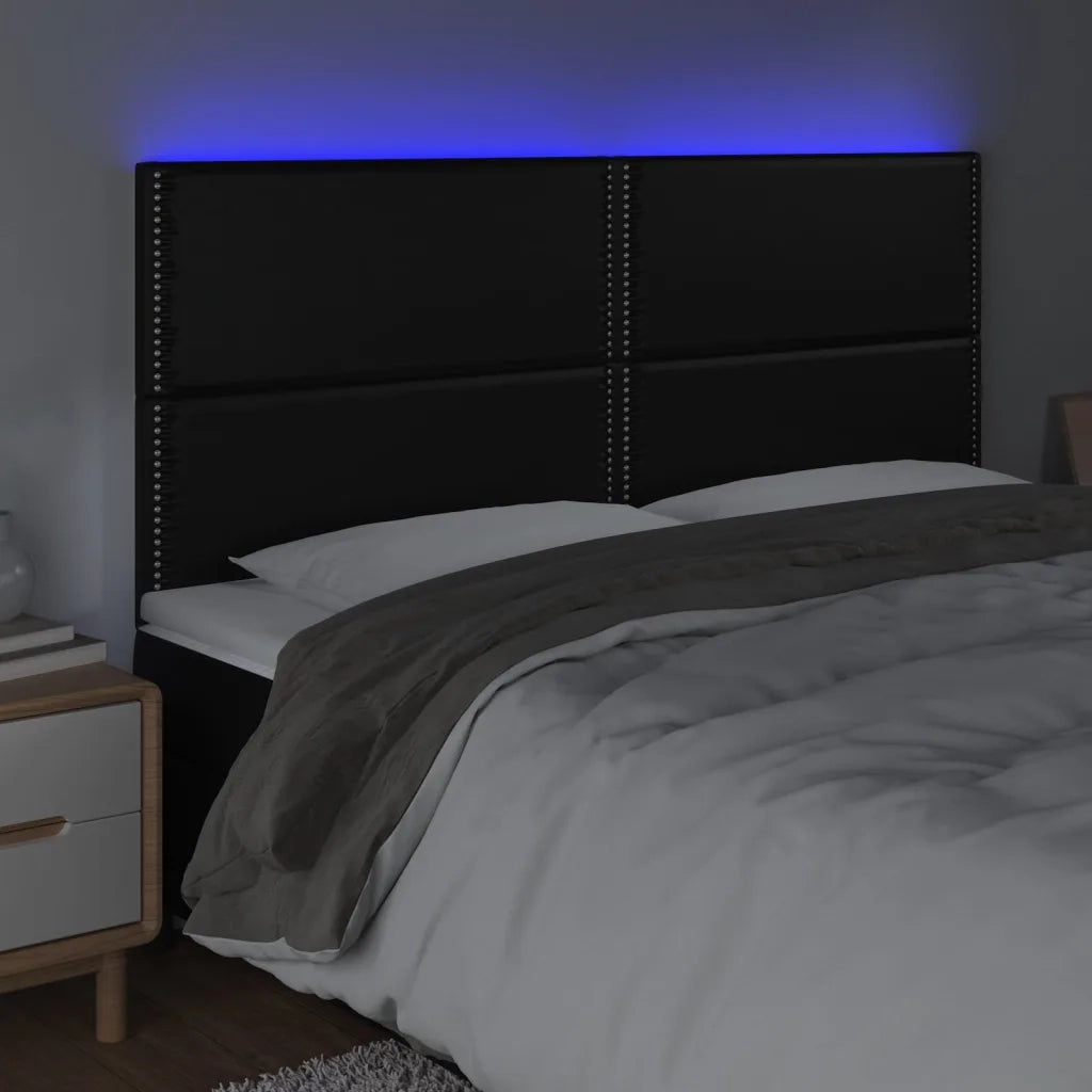 Testiera | Testata a LED Nera 200x5x118/128cm in Similpelle