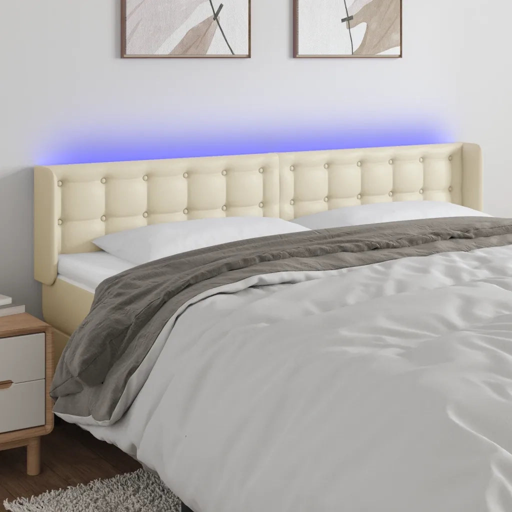 Testiera a LED Crema 203x16x78/88 cm in Similpelle 3123346