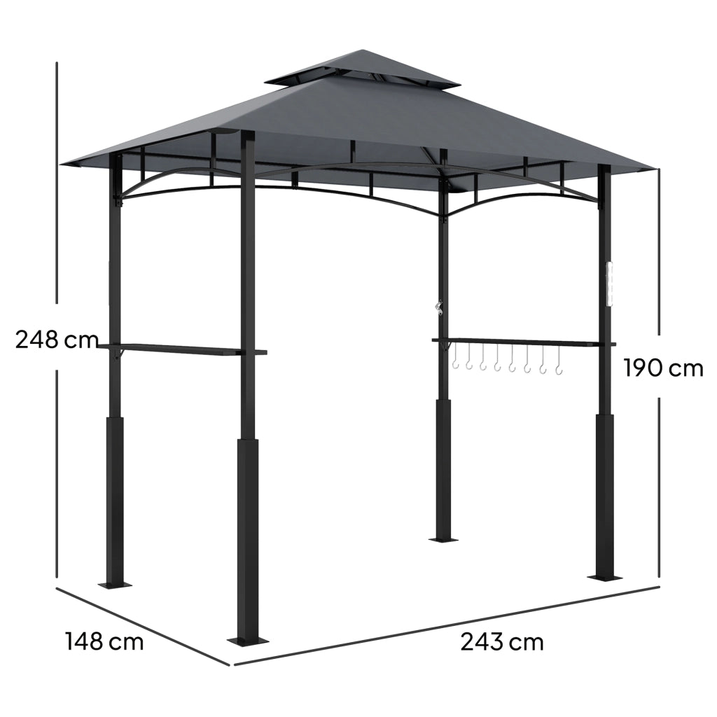 Gazebo da Giardino con Griglia e Ripiani ¨C Zephmum ¨C Grigio 243x148x248 cm
