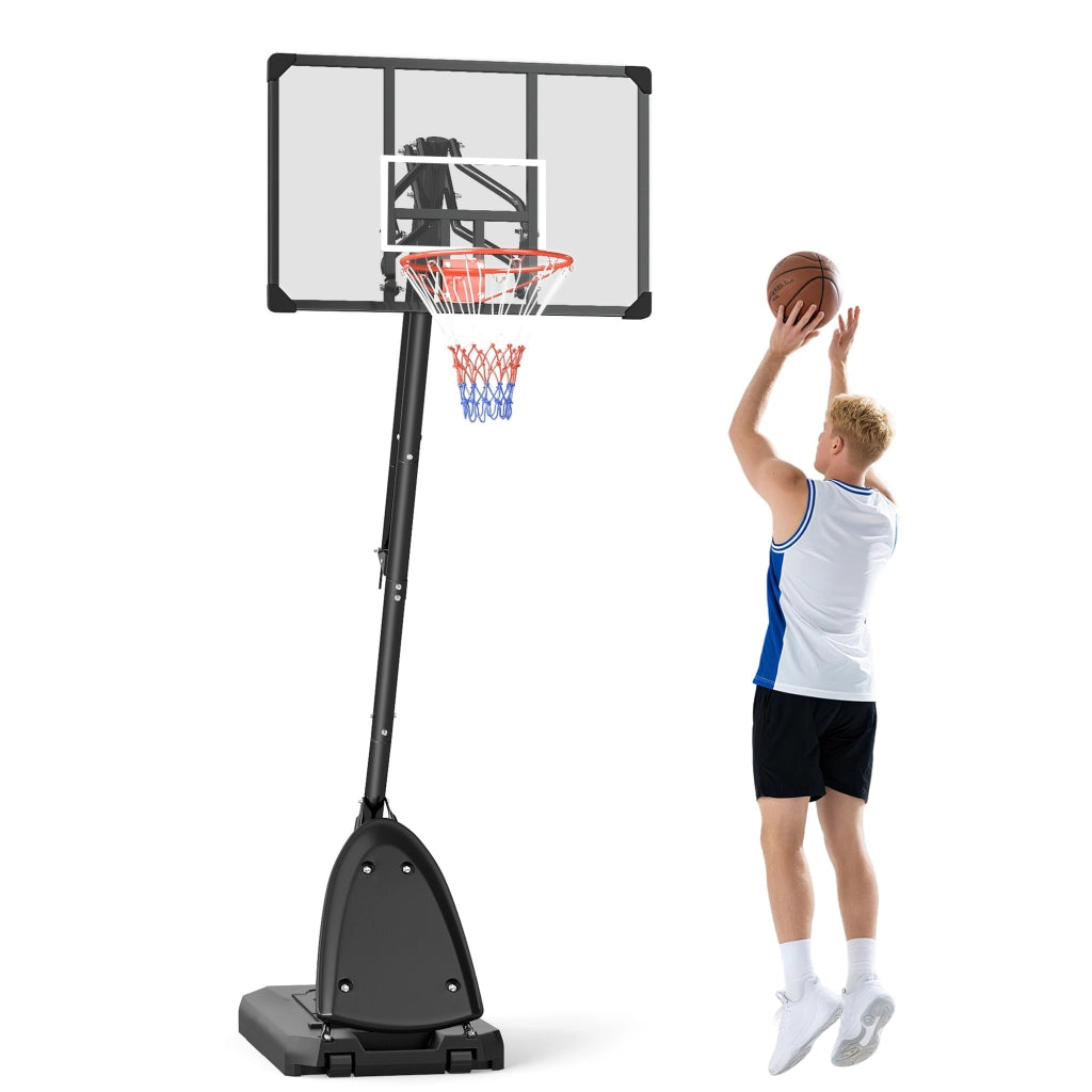 Canestro da Basket Regolabile Portatile con Tabellone e Ruote ¨C zephmum ¨C Nero e Rosso 107x70cm