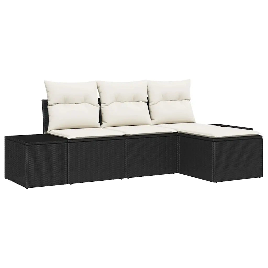 Set Divano da Giardino con cuscino 4 pcs Nero polyrattan 3347007
