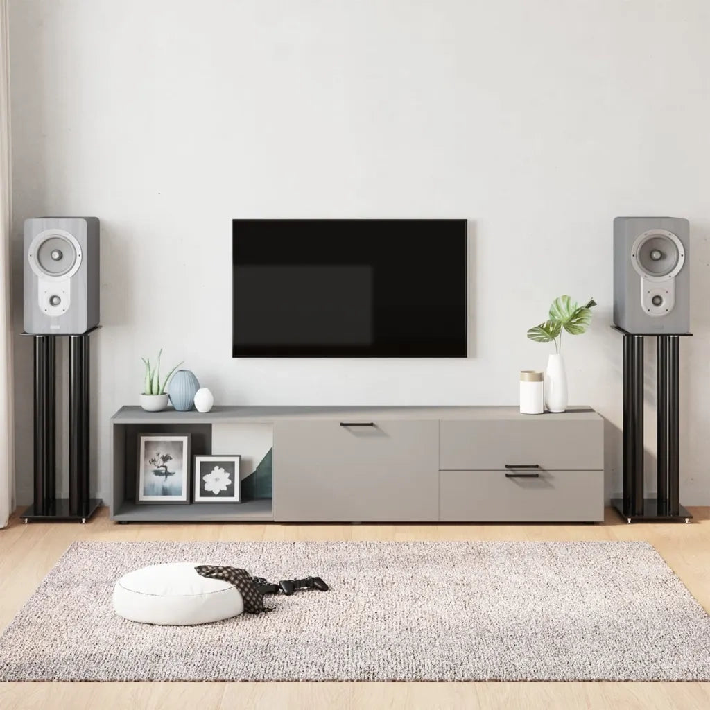 Pedane per Casse 2pz Nero Vetro Temperato Design a 4 Pilastri 51817