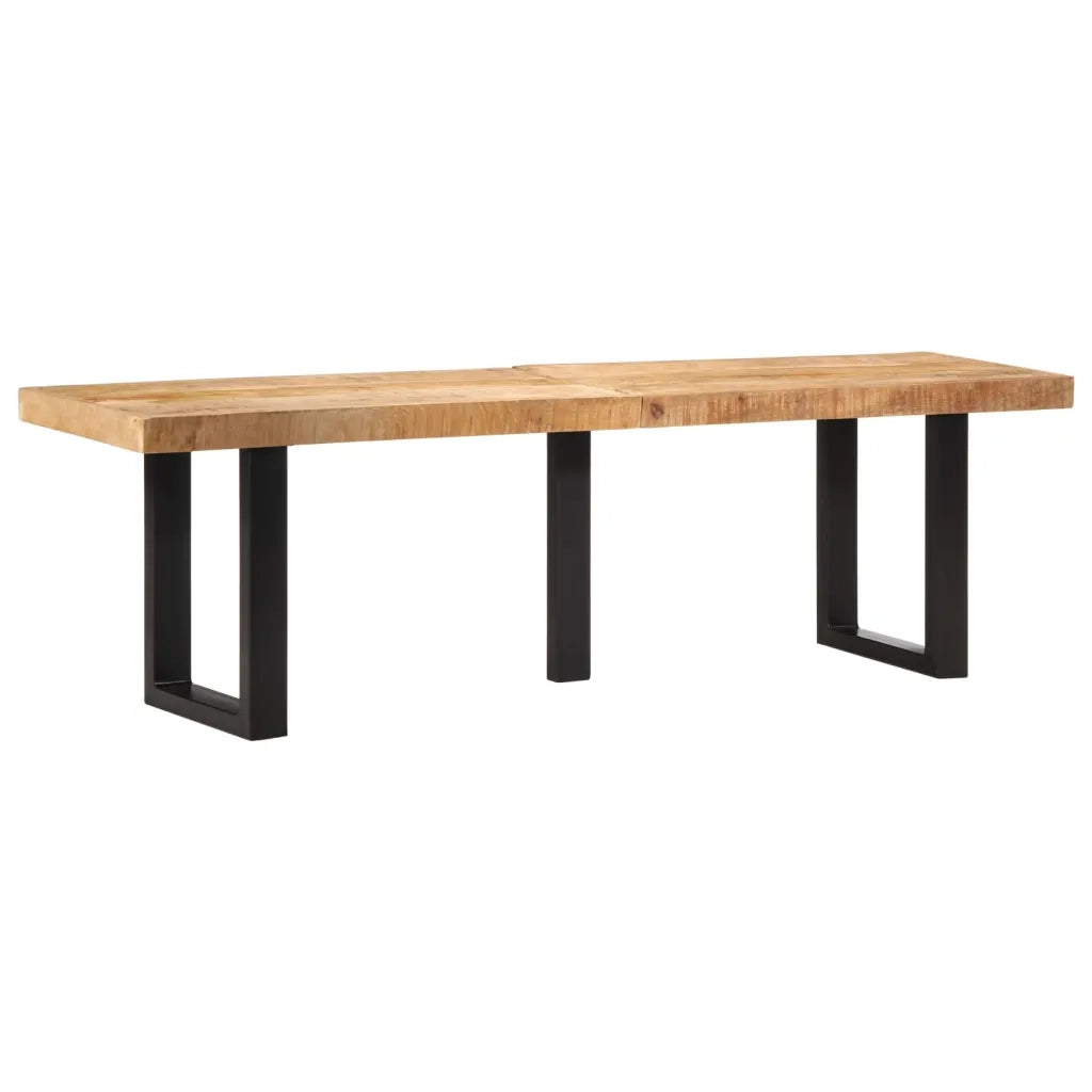 Panca-Sgabello 160 cm in Legno Massello di Mango Grezzo e Acciaio