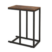 Tavolino a forma di C per divano e letto, Tavolino da soggiorno altezza 64cm con struttura in metallo Marrone Rustico