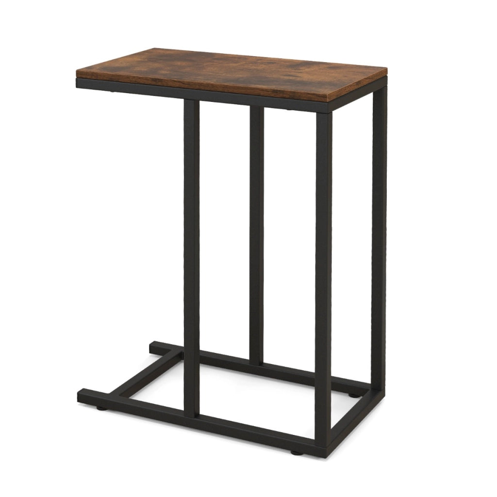 Tavolino a forma di C per divano e letto, Tavolino da soggiorno altezza 64cm con struttura in metallo Marrone Rustico